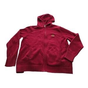 VTG Ralph Lauren Sweater Womens XL Red Full Zip Hooded LRL Crest Cardigan Jacket